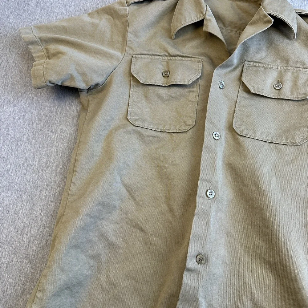 VTG US ARMY Khaki Uniform Short Sleeve Tan Shirt - Sz Small - See Pics